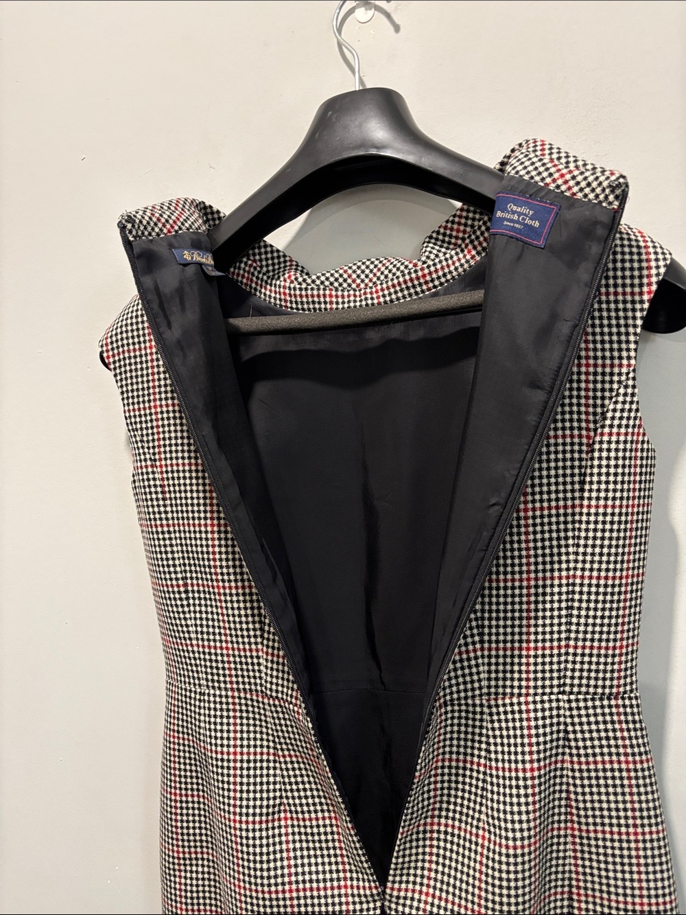 Brooks Brothers Wool Houndstooth Sheath Dress Cowl Neck 2P Black Red - Picture 6 of 15